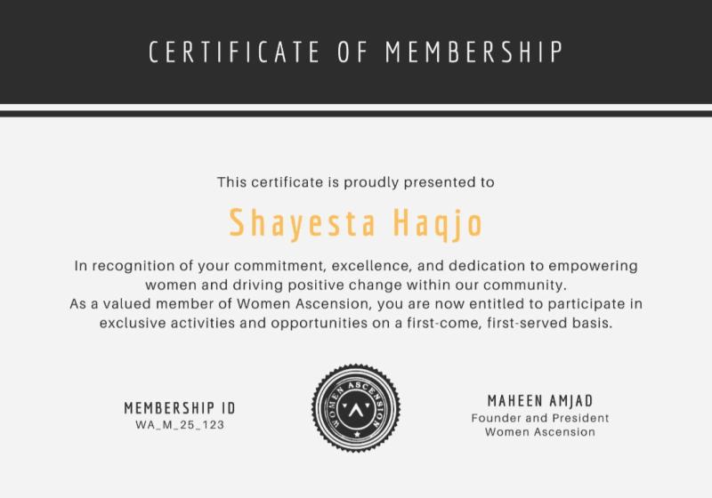 Women Ascension — Certificate of Membership, ID WA_M_25_123